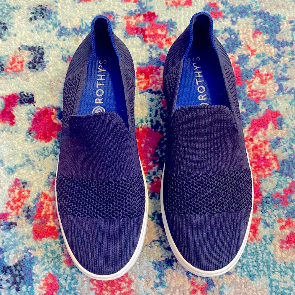Rothy's Navy Knit Slip-On Sneakers with Orange Liner - Picture 2 of 8